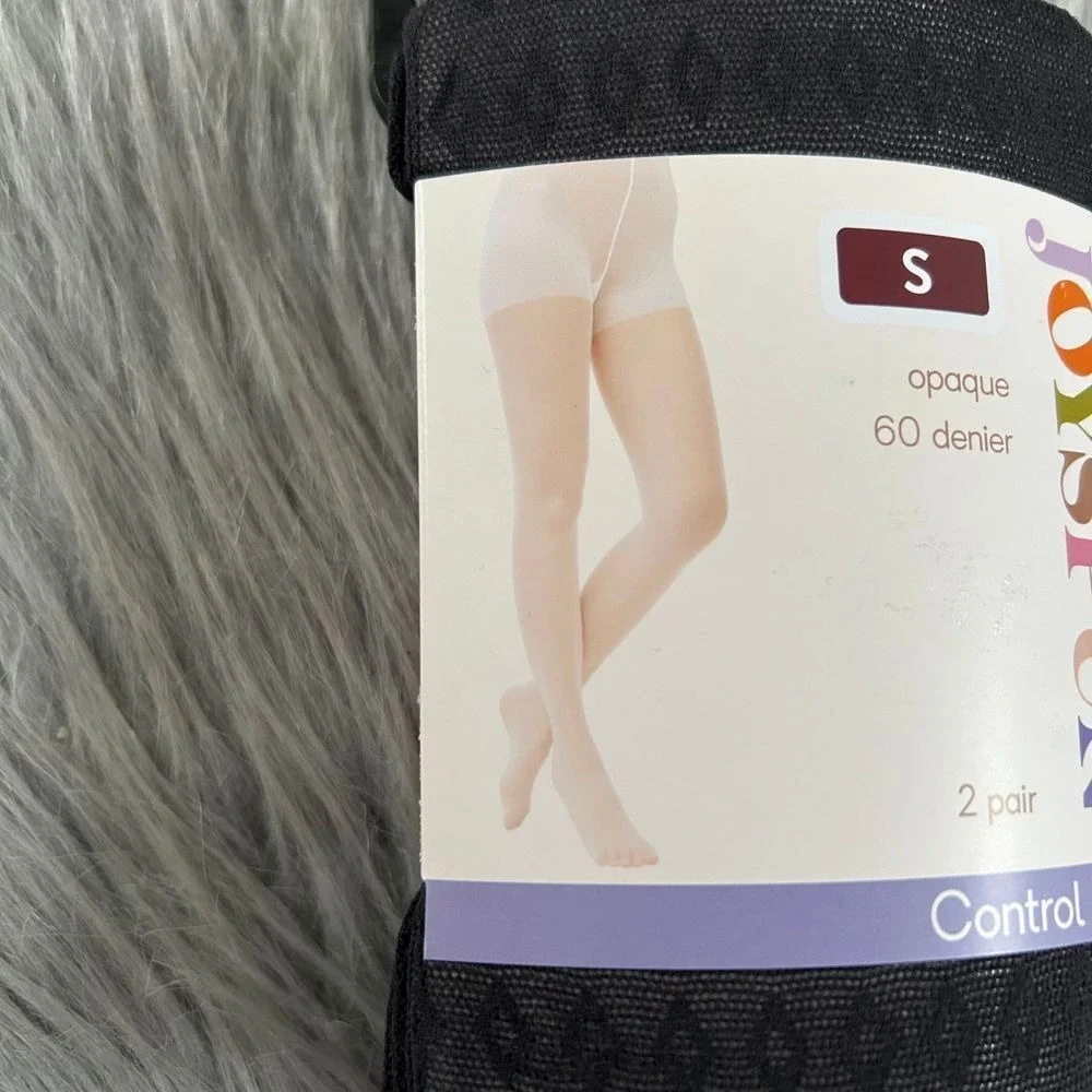 Joyspun Tights Womens Size Small Black Gray Control Top Opaque 60 Denier